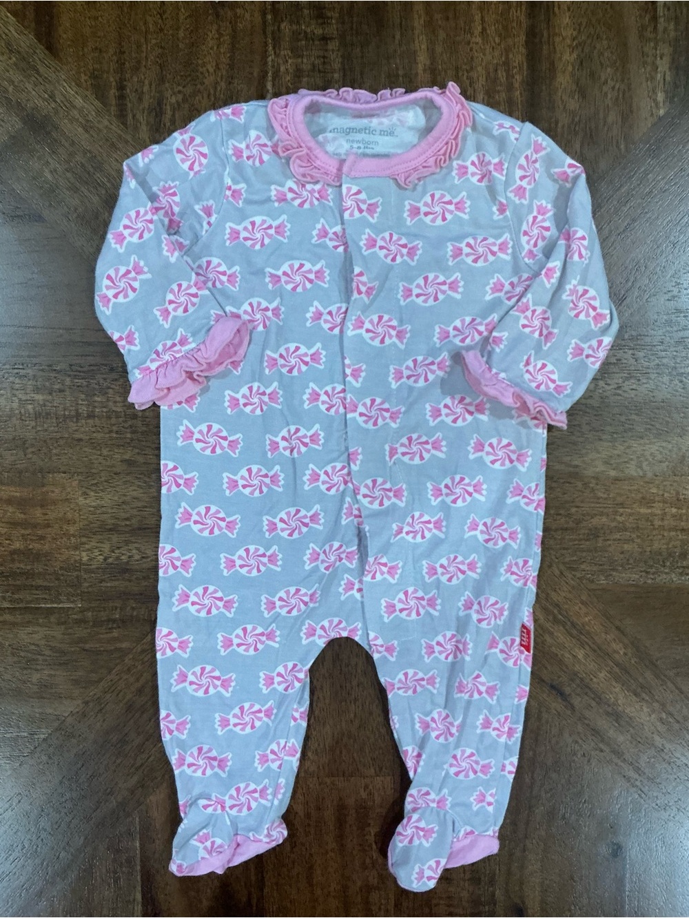Magnetic Me Newborn Pepoermint Candy Print Footed One-Piece